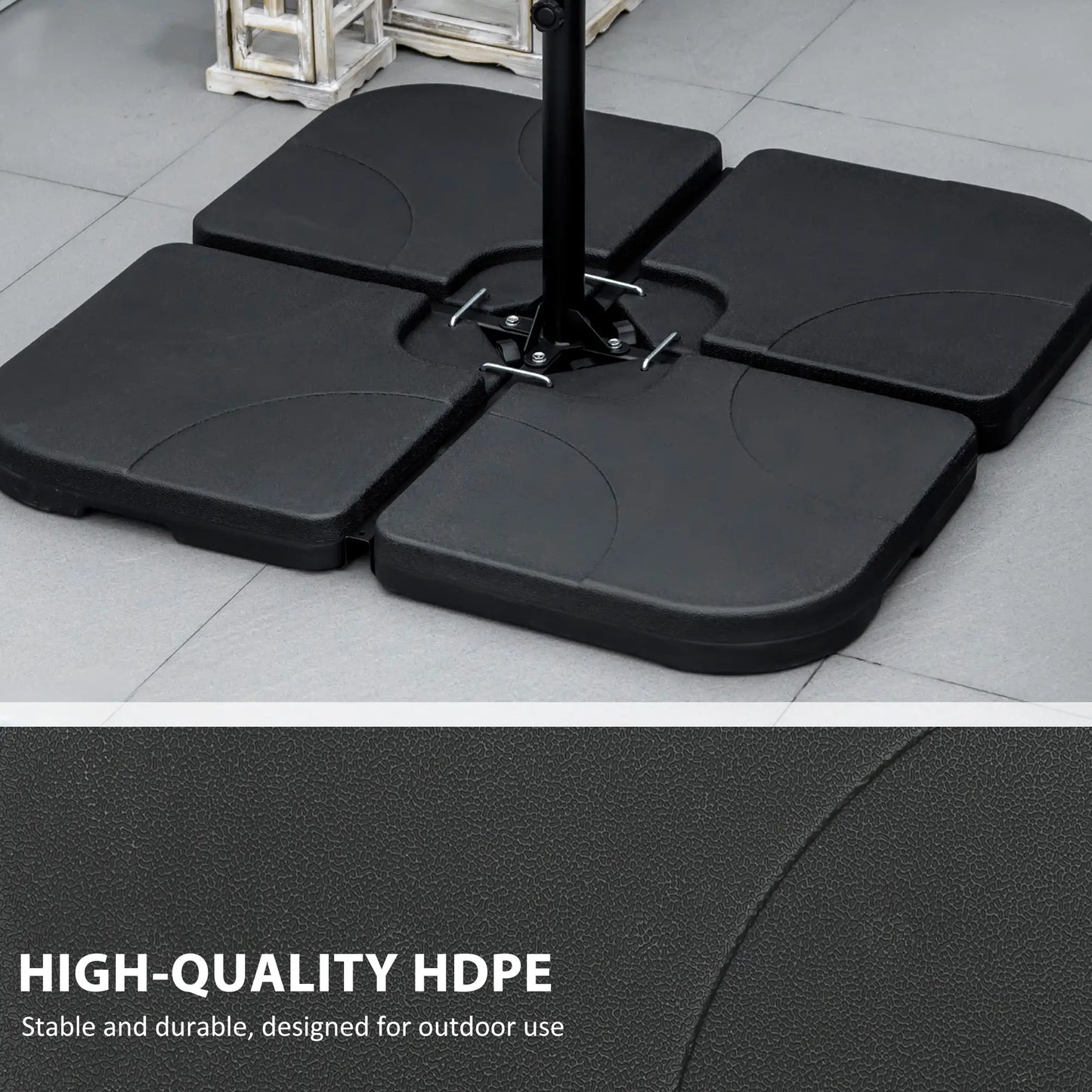 4 Piece Umbrella Base Stand, U Locking, 132 lb Water or 172 lb Sand, Black Umbrella Bases at Gallery Canada