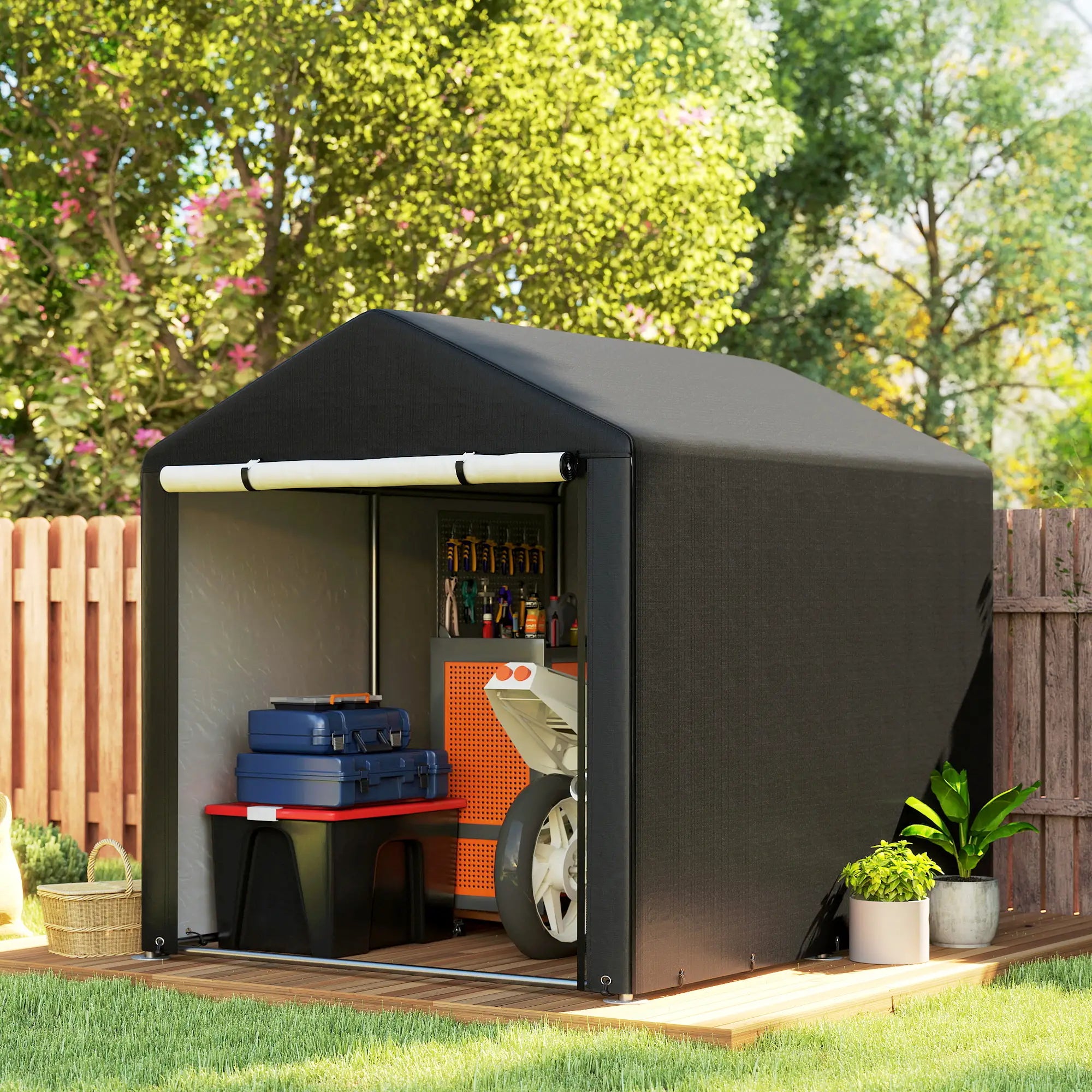 Portable Bicycle Shed, Galvanised Steel Frame, Large Door, Waterproof, Black Portable Shed at Gallery Canada