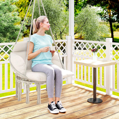 Boho Hammock Chair Swing with Cushion, Chain, Steel Frame, Cream Hammock Swings at Gallery Canada