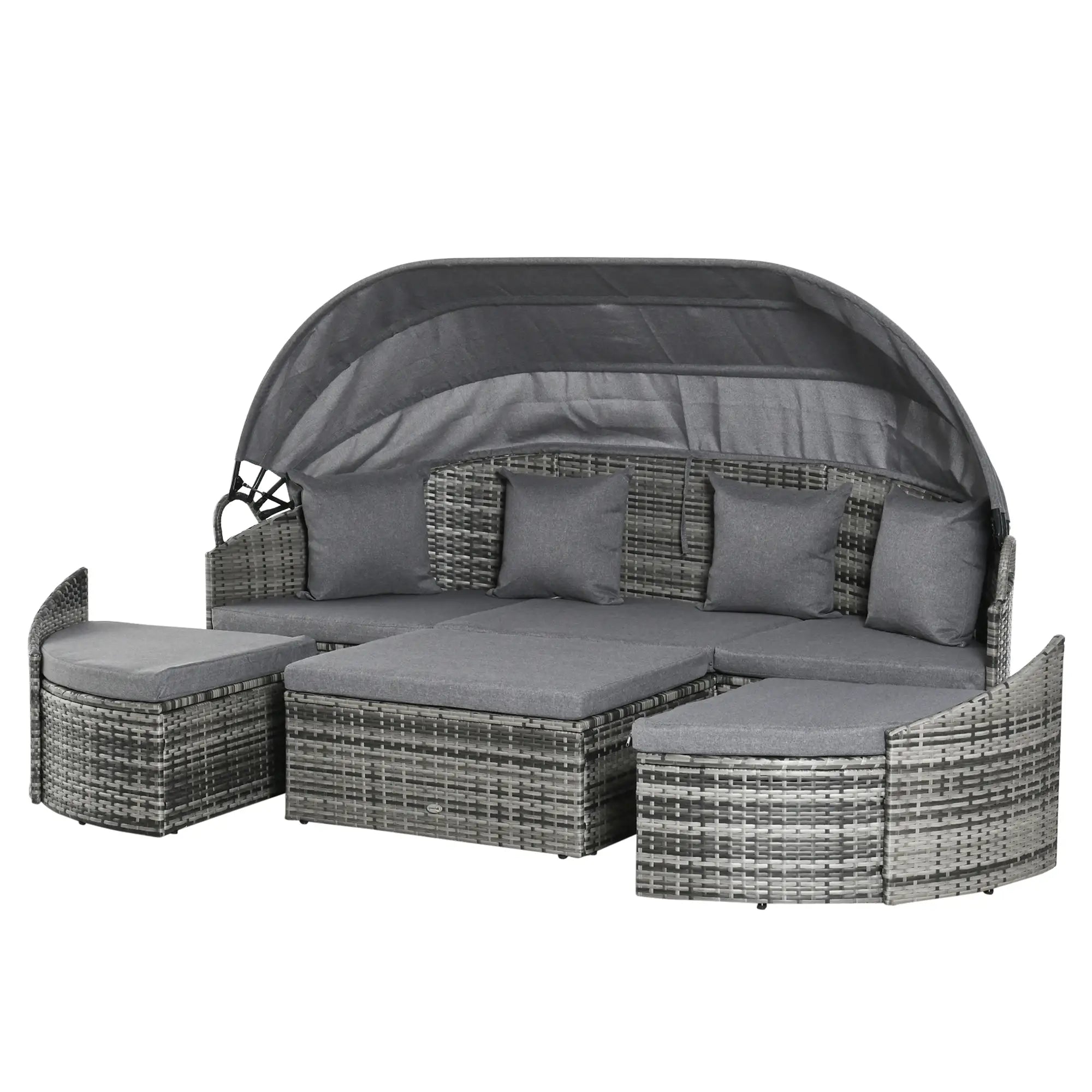 4-Piece PE Wicker Round Daybed, Outdoor Rattan Lounge Set, Grey Daybeds at Gallery Canada