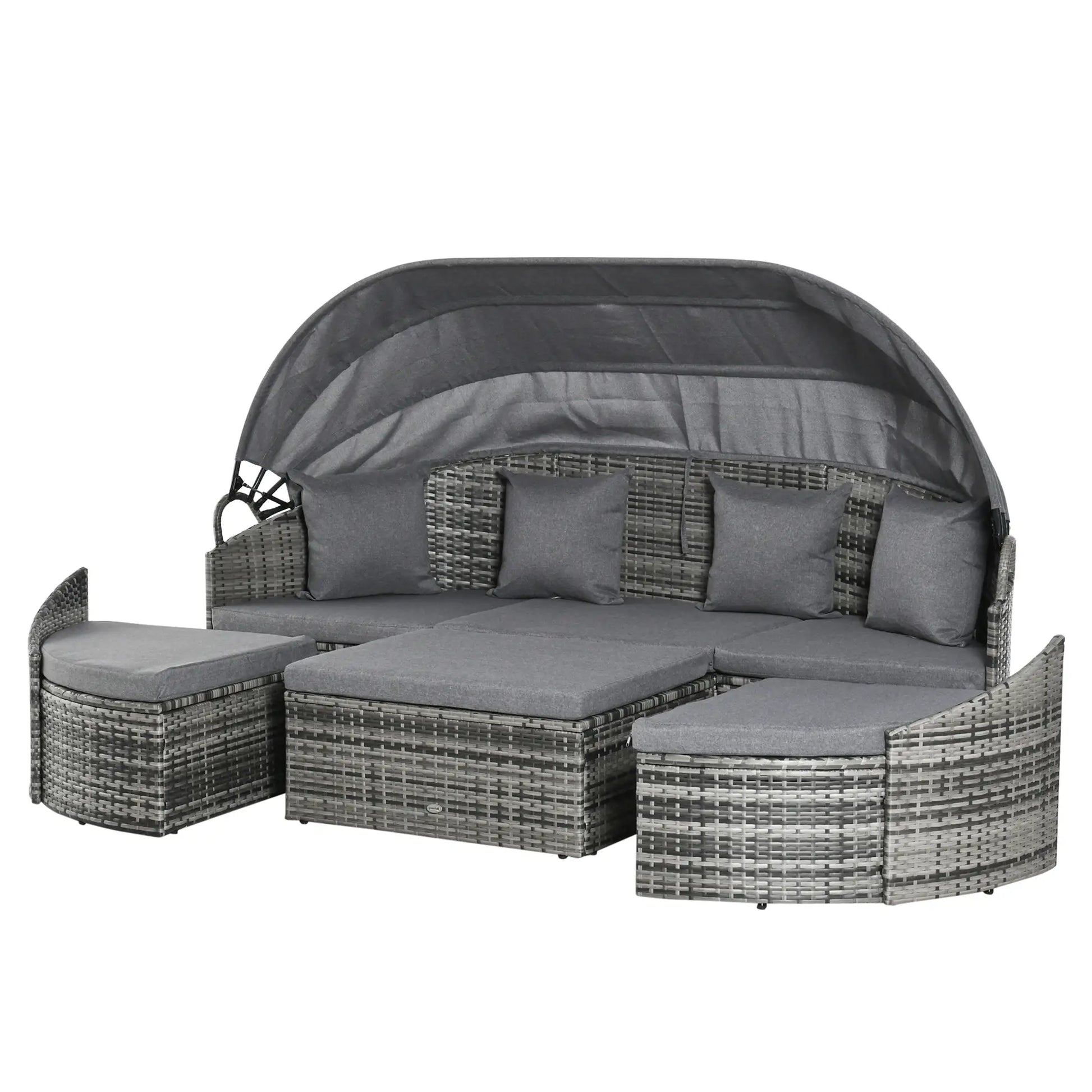 4-Piece PE Wicker Round Daybed, Outdoor Rattan Lounge Set, Grey Daybeds at Gallery Canada