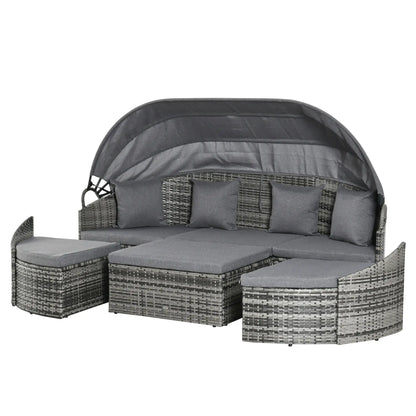 4-Piece PE Wicker Round Daybed, Outdoor Rattan Lounge Set, Grey Daybeds at Gallery Canada