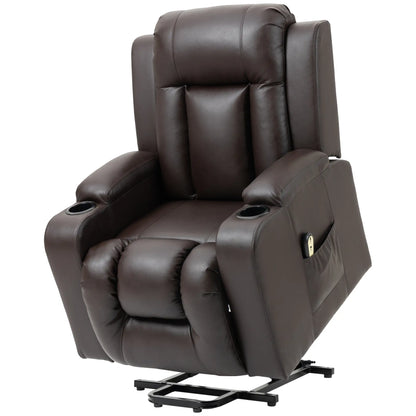 Electric Power Lift Chair, PU Leather Recliner Sofa with Footrest, Remote Control and Cup Holders, Brown Electric Power Lift Chairs at Gallery Canada