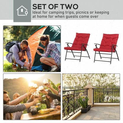 Set of 2 Outdoor Folding Chairs, Adjustable Backrest, Padded, Red Patio Chairs at Gallery Canada