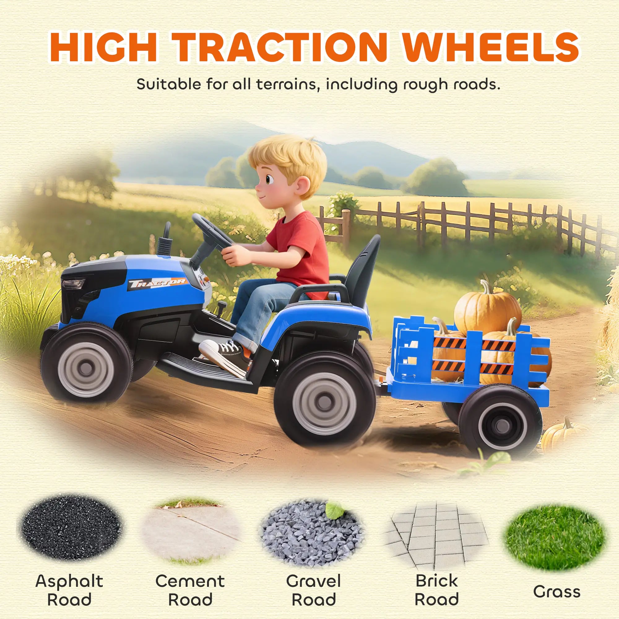 12V Kids Ride On Tractor with Trailer, Remote Control, Blue Toy Excavators at Gallery Canada