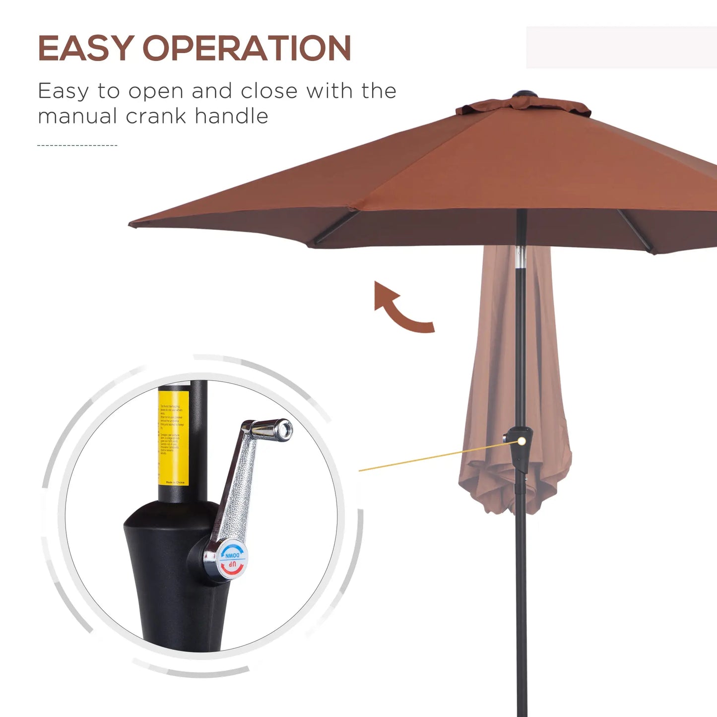 8.5FT Round Garden Parasol, 6 Ribs, Tilt Canopy, Crank Handle, Coffee Sun Umbrellas at Gallery Canada