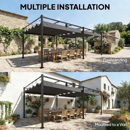 19' x 10' Dark Grey Pergola, Retractable Canopy, UV50+ Sun Shade, Dark Grey Pergolas at Gallery Canada