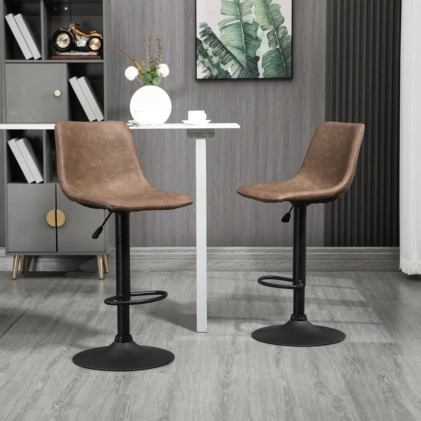 Adjustable Counter Height Bar Stools, Set of 2, 360° Swivel, Vintage Leather, Brown Bar Stools at Gallery Canada