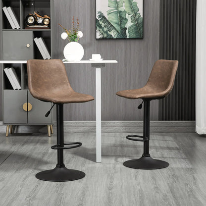 Adjustable Counter Height Bar Stools, Set of 2, 360° Swivel, Vintage Leather, Brown Bar Stools at Gallery Canada