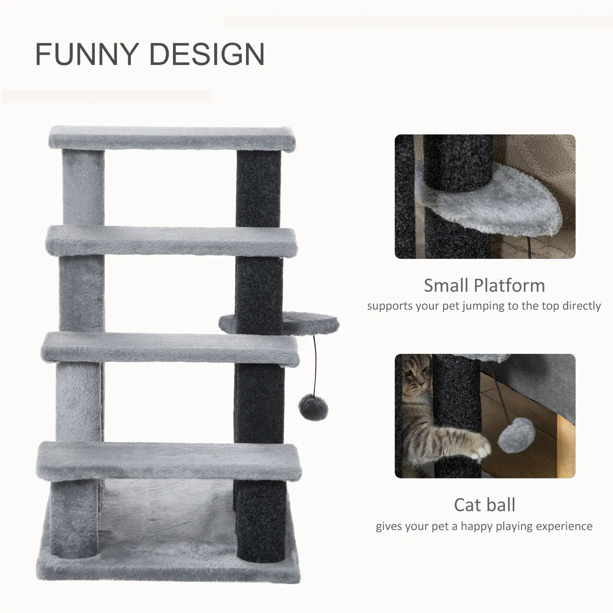 Cat Stairs, 4 Steps, Small Cat Tree with Scratching Posts, 23.5