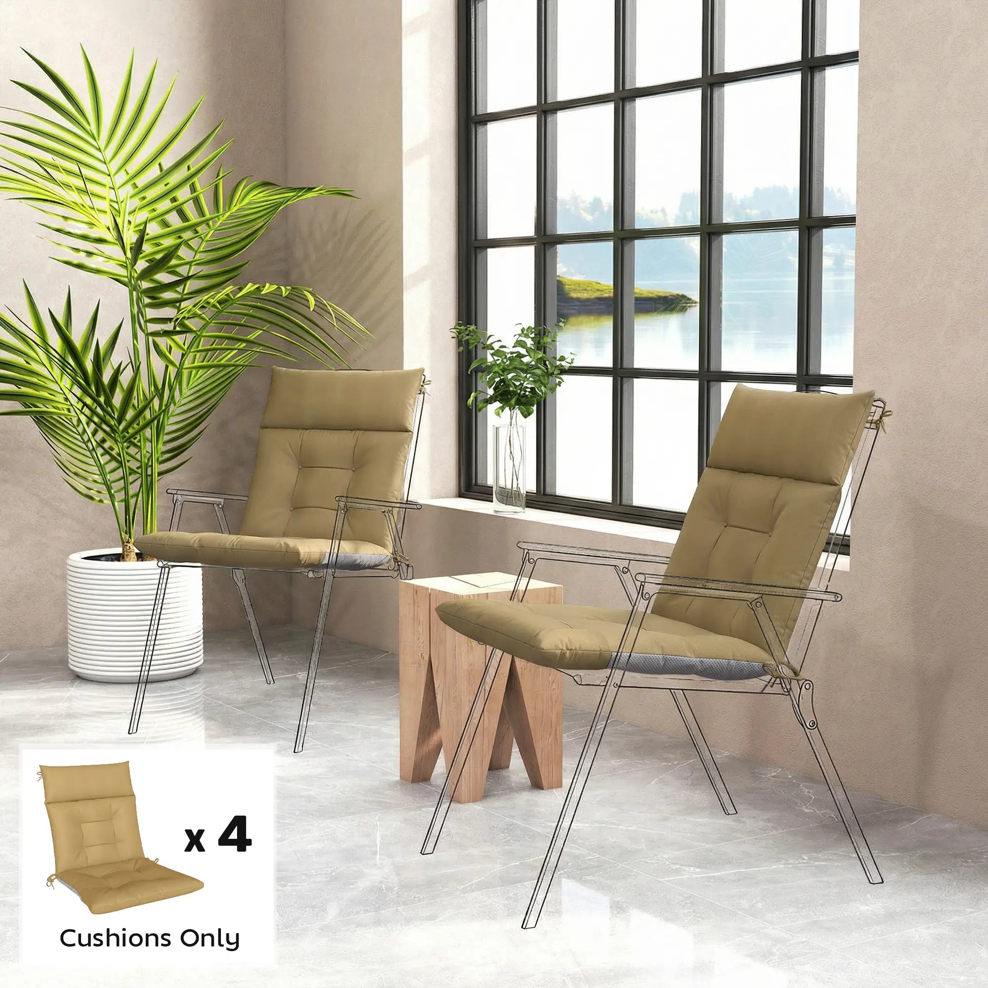 Patio Chair Cushions Set Of 4, Waterproof Non-Slip, 44