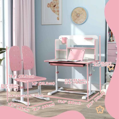 Adjustable Kids Desk and Chair Set, Study Table with Drawer, Pink Kids Desk Sets at Gallery Canada