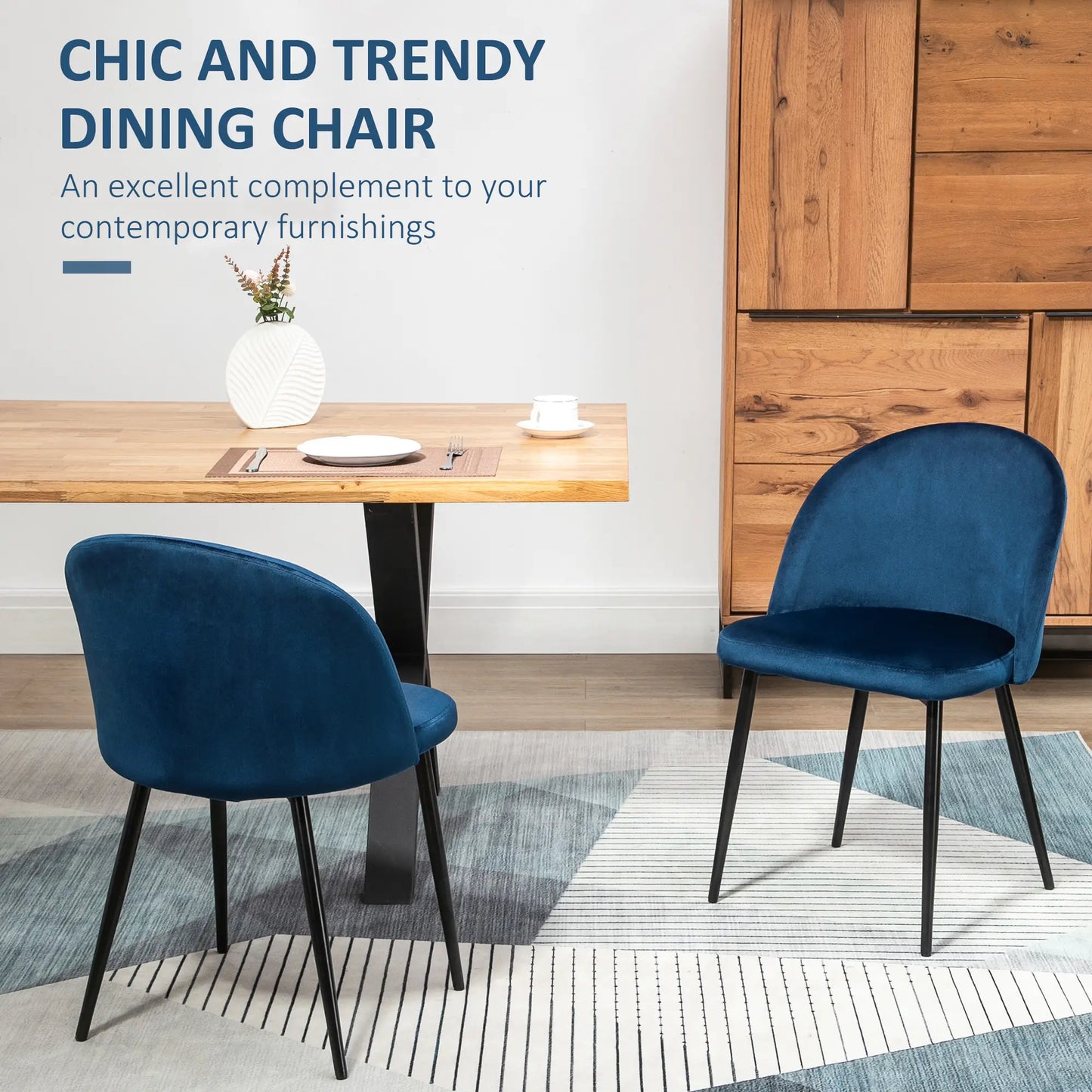 Set of 2 Mid-Back Dining Chairs, Velvet Upholstery, Dark Blue, Dark Blue Bar Stools at Gallery Canada