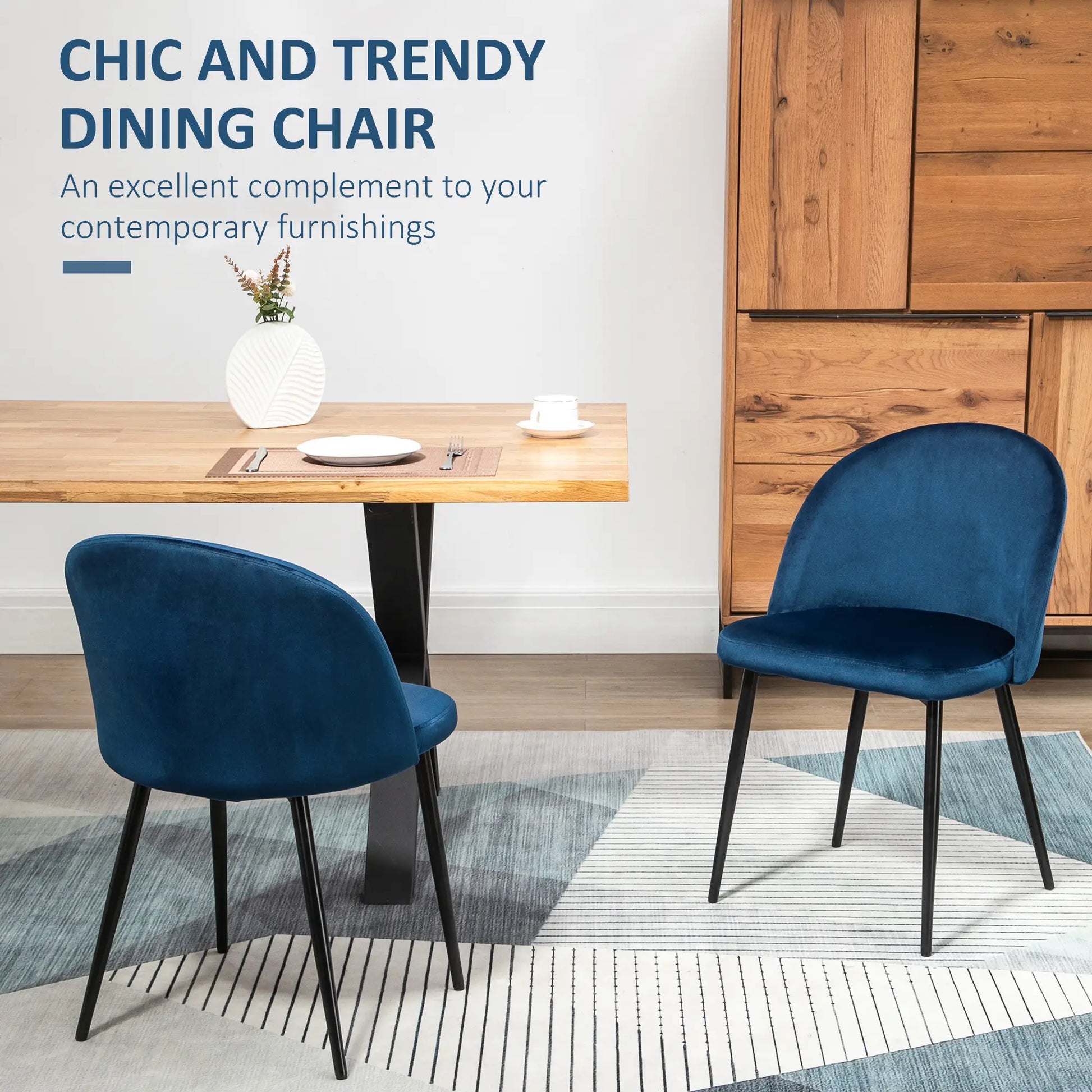 Set of 2 Mid-Back Dining Chairs, Velvet Upholstery, Dark Blue, Dark Blue Bar Stools at Gallery Canada