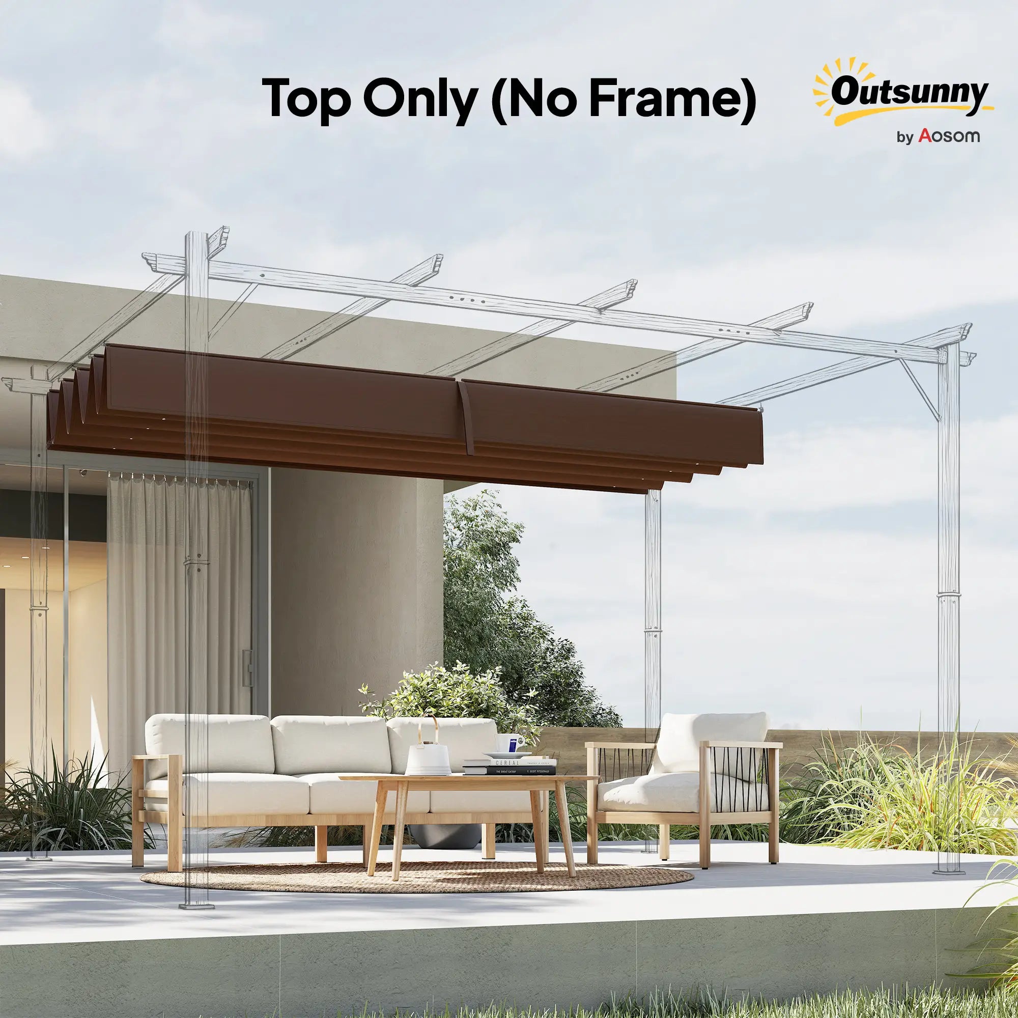 Retractable Pergola Canopy, 10' x 7' Sun Shade Cover, UV30+, Coffee Gazebo Canopy Replacement at Gallery Canada