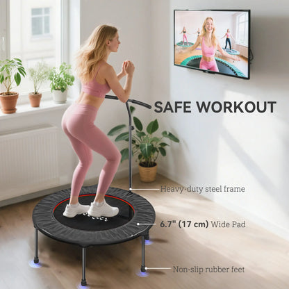 39" Mini Exercise Trampoline, Adjustable T-Bar, Indoor Fitness Rebounder, Black Trampolines at Gallery Canada