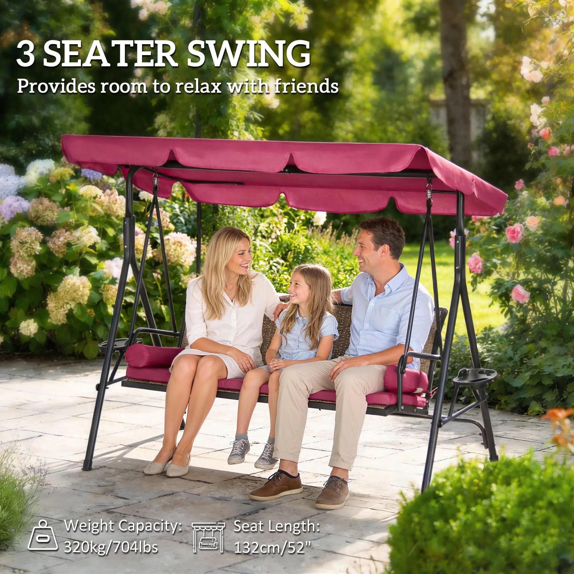 Outdoor 3-Seat Porch Swing With Canopy, Rattan, Cushion, Cushion Patio Swings with Stand at Gallery Canada