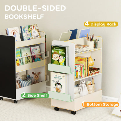 Kids Bookshelf with Wheels, Blackboard, 3-8 Years