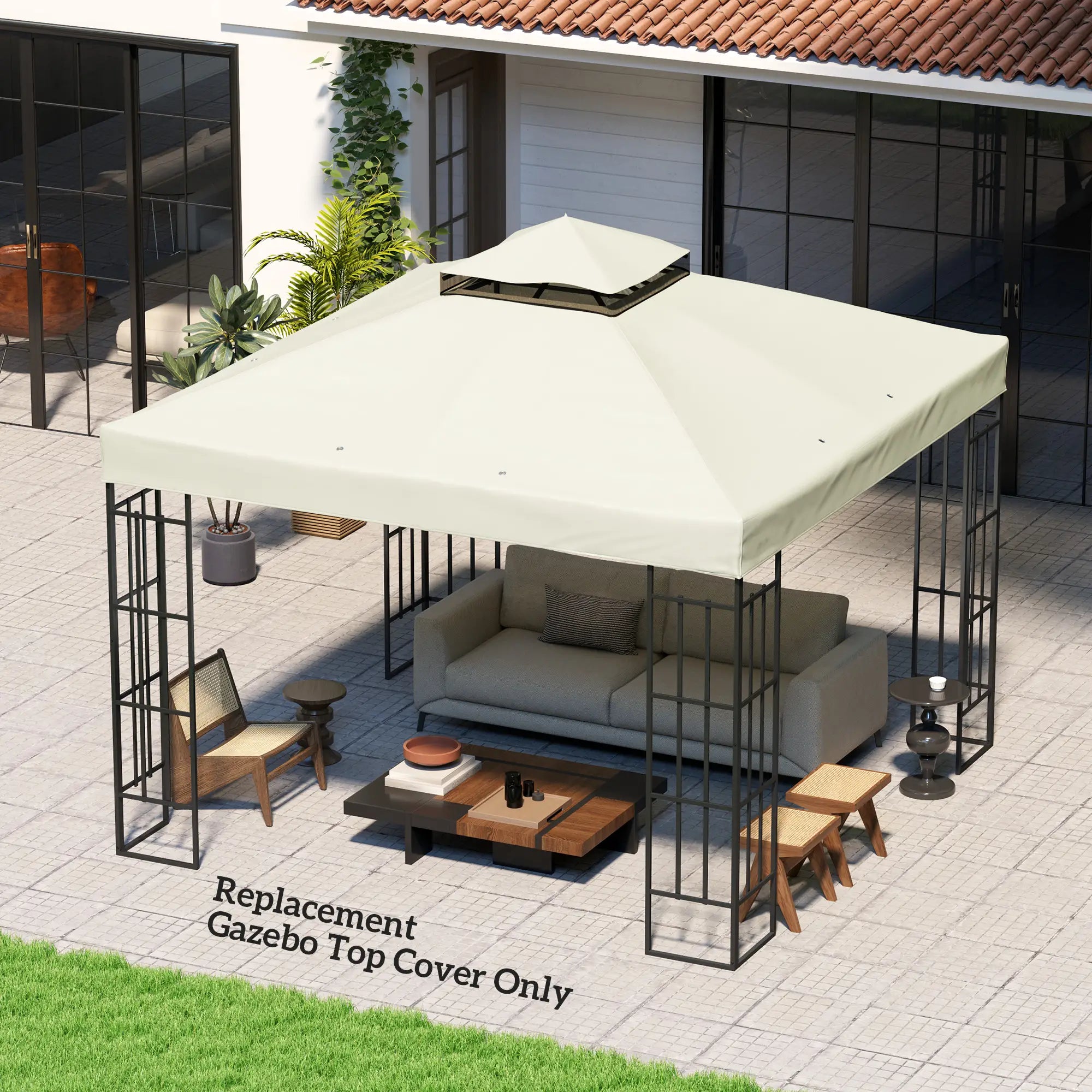 10' x 10' Gazebo Replacement Cover, UPF30+, 2-Tier Roof, Light Grey Gazebo Canopy Replacement at Gallery Canada