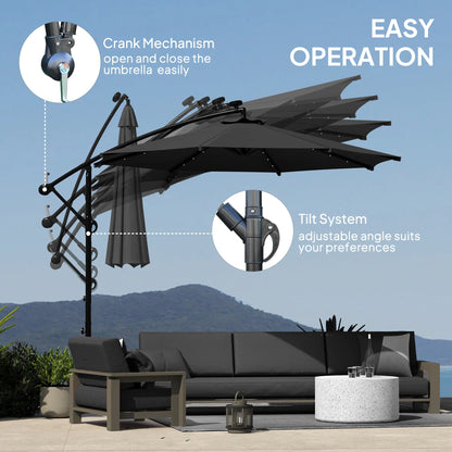 10ft Banana Umbrella, Solar Lights, Adjustable Angle, Patio Backyard, Black Offset Cantilever Umbrellas at Gallery Canada