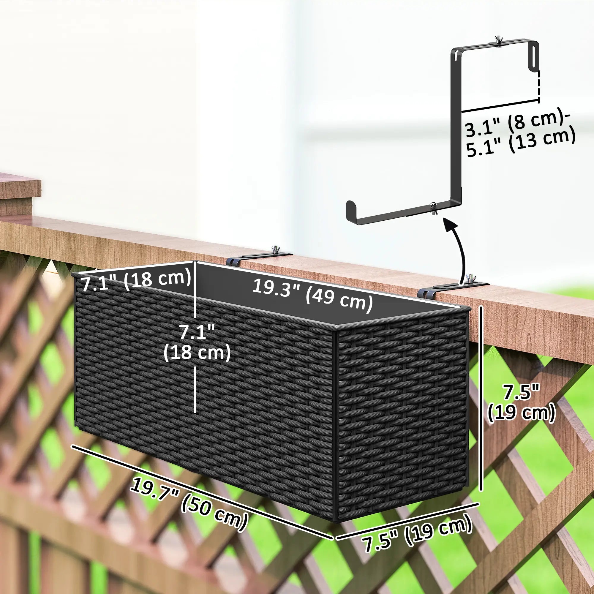 2 Pack 20 Inch Self-Watering Hanging Pots, Railing Planter, Rattan Look, Black Garden Accessories at Gallery Canada