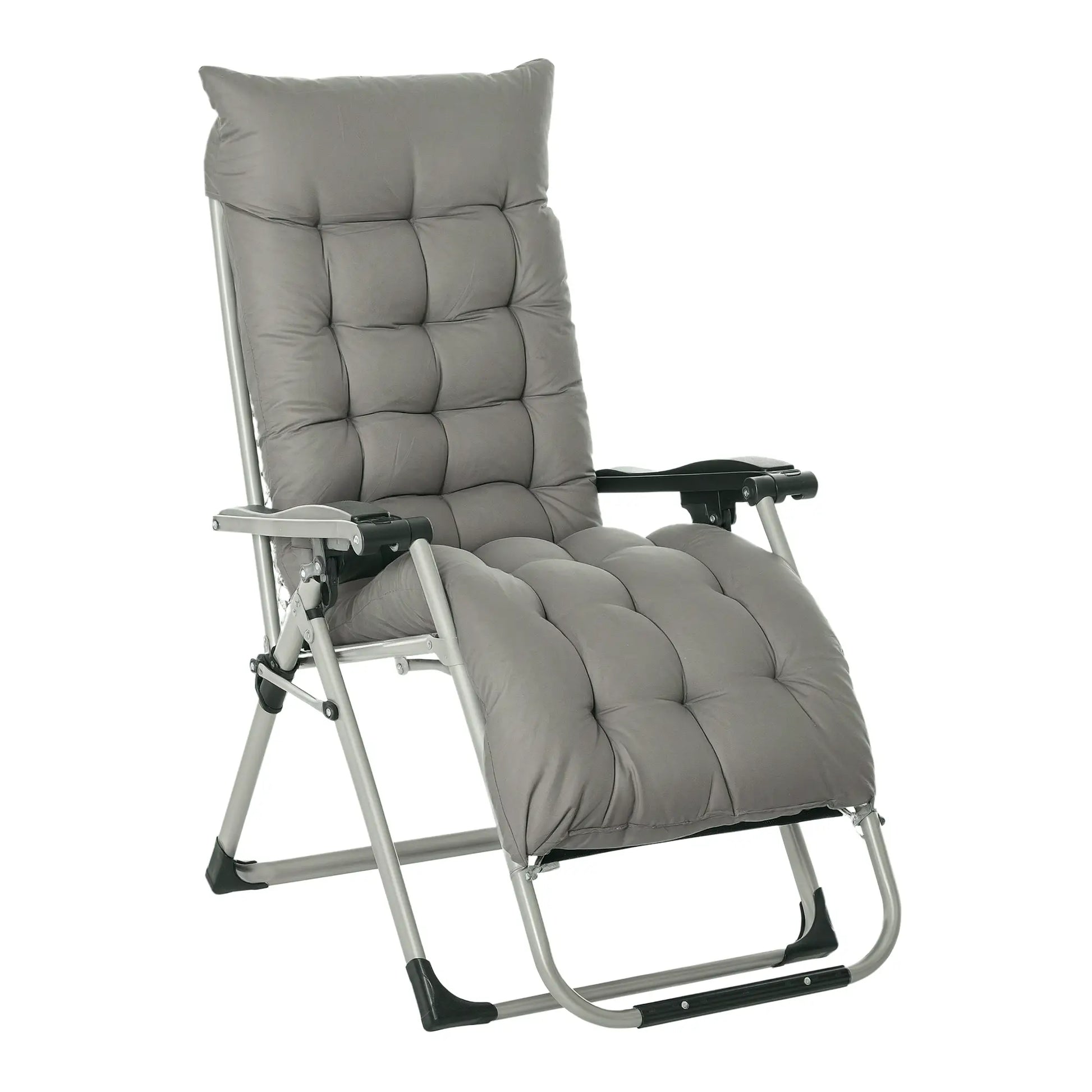 Reclining Zero Gravity Chair, Adjustable Backrest, Folding Sun Lounger, Removable Cushion, Headrest, Dark Grey Lounger Chairs Dark Grey at Gallery Canada