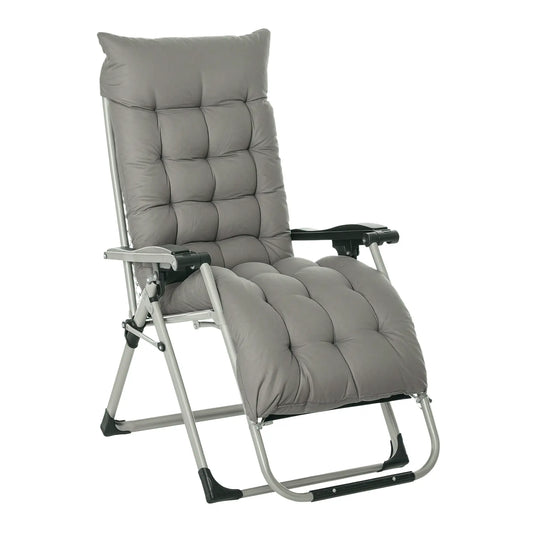 Reclining Zero Gravity Chair, Adjustable Backrest, Folding Sun Lounger, Removable Cushion, Headrest, Dark Grey Lounger Chairs Dark Grey at Gallery Canada