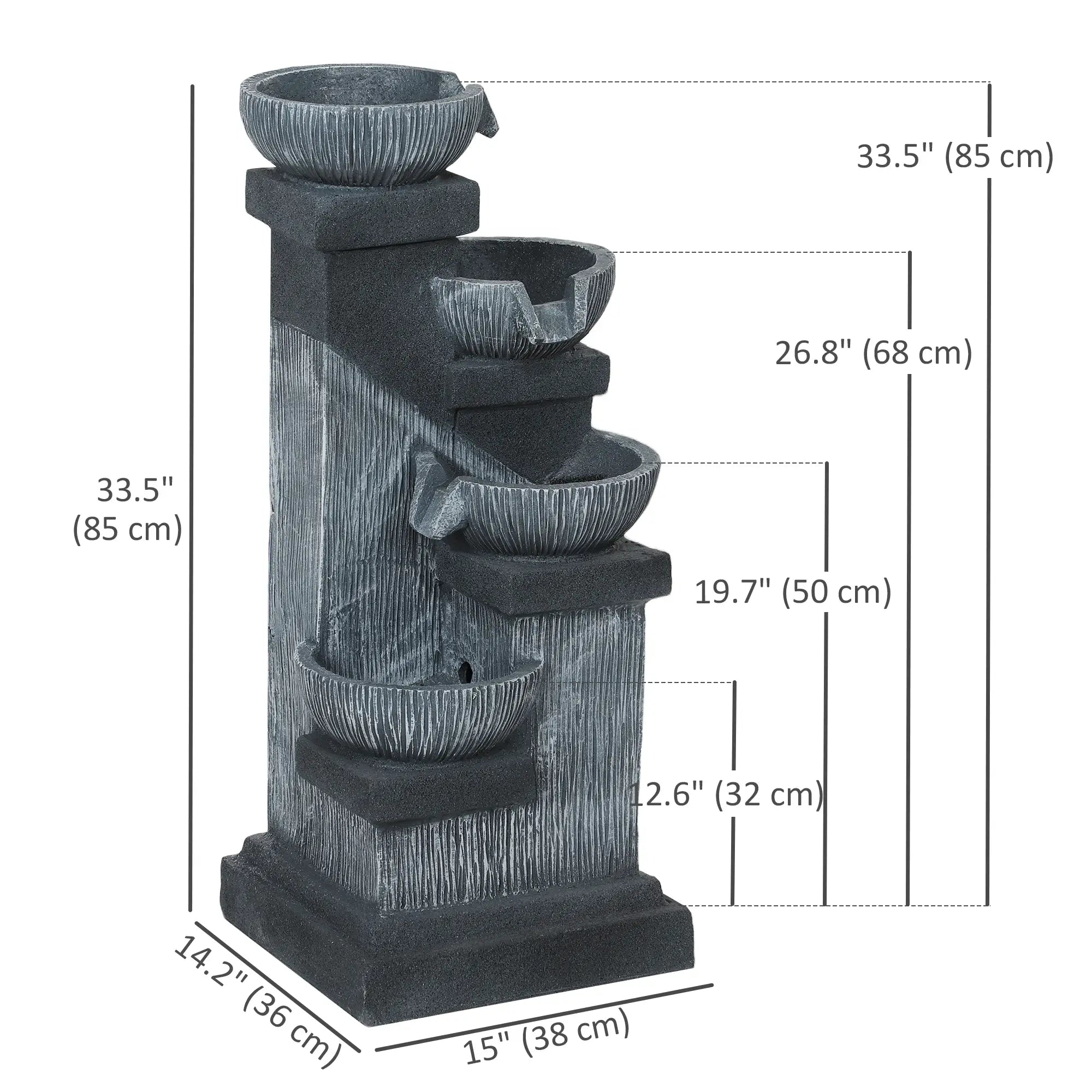 33.5 Inch 4-Tier Resin Cascading Water Fountain, LED Lights, Pump Water Fountains at Gallery Canada