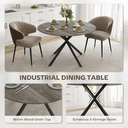 47" Round Kitchen Table for 4, Industrial Dining Table, Wood Grain, Black, Grey Dining Tables at Gallery Canada