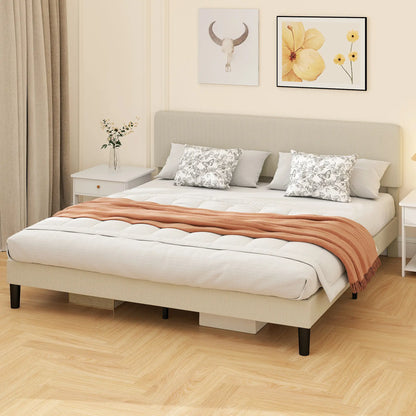 King Size Bed Frame, Adjustable Upholstered Headboard, Wood Slat Support, Light Grey Bed Frames at Gallery Canada