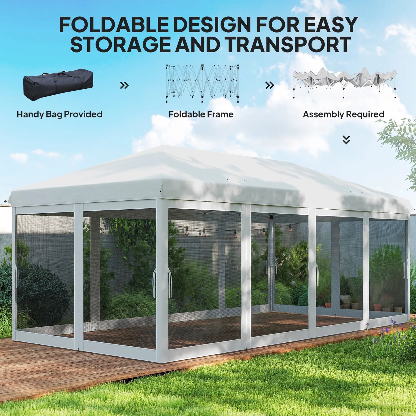10' x 20' Pop Up Canopy Tent Gazebo, Removable Mesh Sidewall, White Pop Up Canopies at Gallery Canada