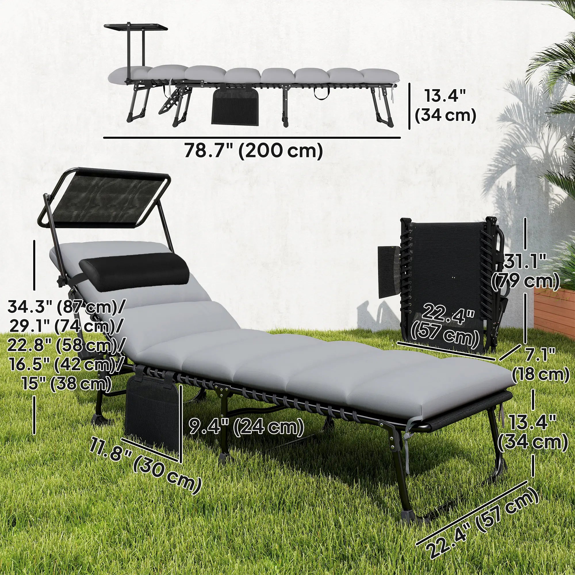 Outdoor Folding Chaise Lounge, 5-Level Adjustable Back, Cushion Lounger Chairs at Gallery Canada