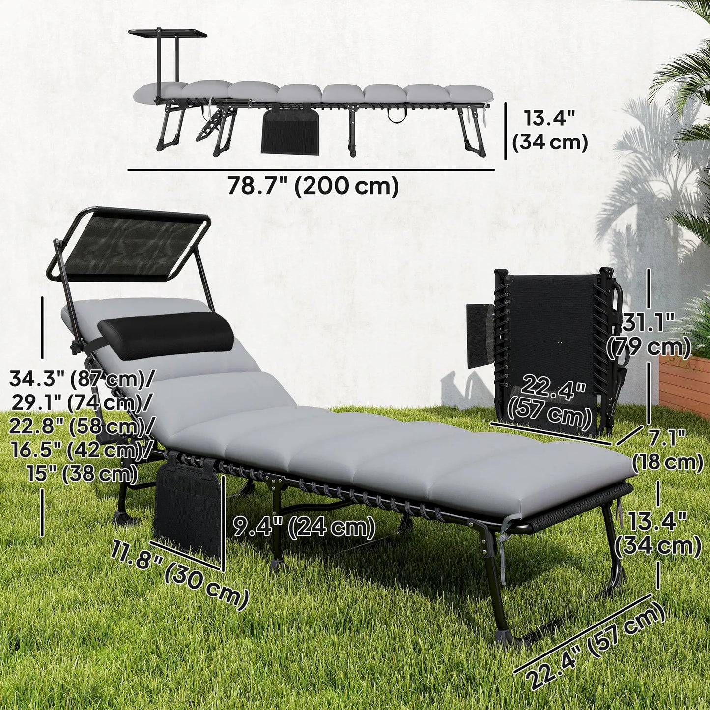 Outdoor Folding Chaise Lounge, 5-Level Adjustable Back, Cushion Lounger Chairs at Gallery Canada