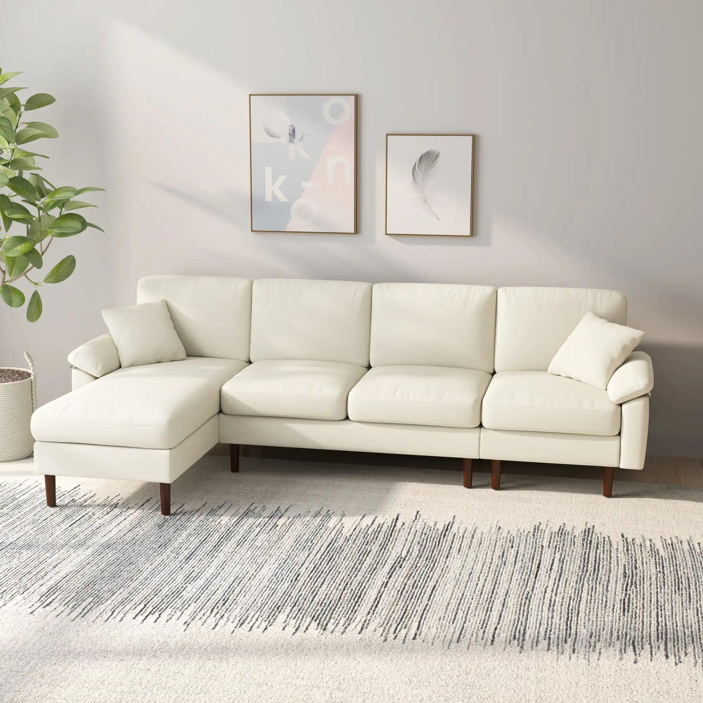 L-Shape Sectional Sofa, Changeable Chaise Lounge, Cream White 3-Seater Sofas at Gallery Canada