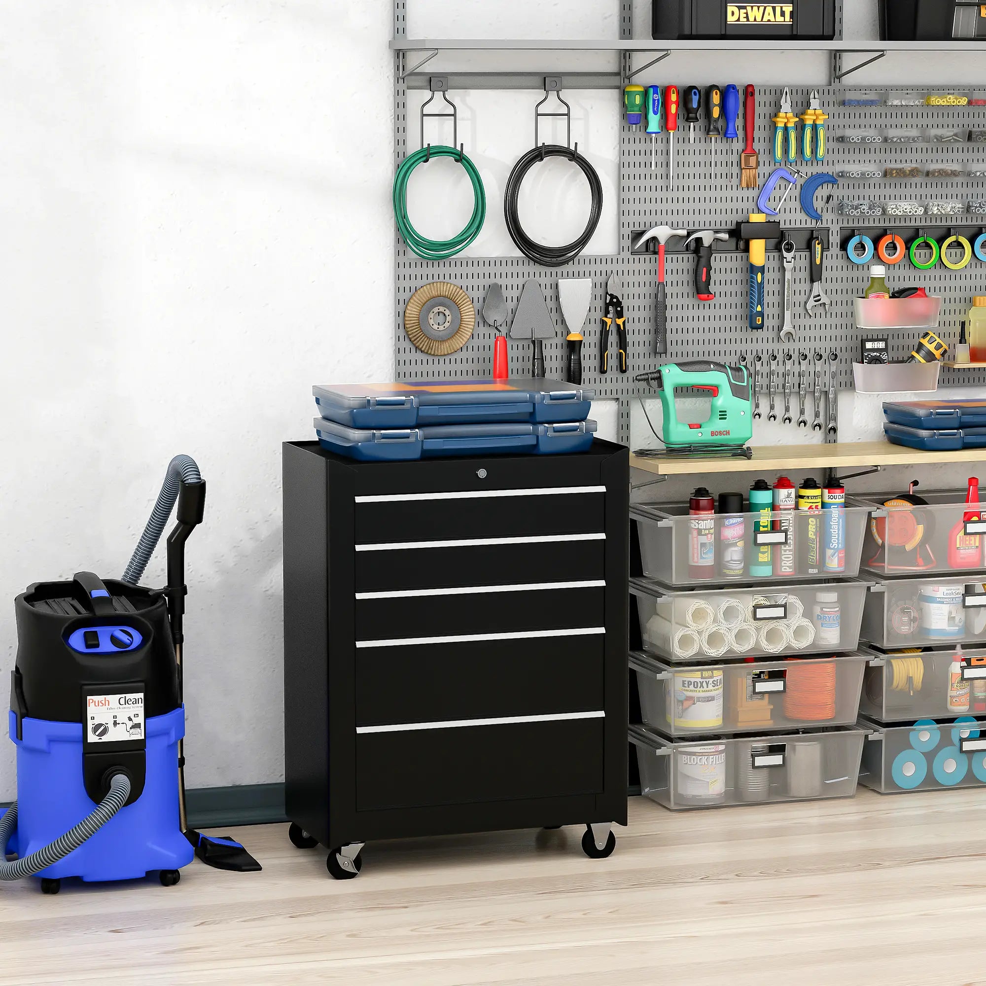 5-Drawer Rolling Tool Cabinet, Lockable Tool Chest, Black Tool Organizers at Gallery Canada