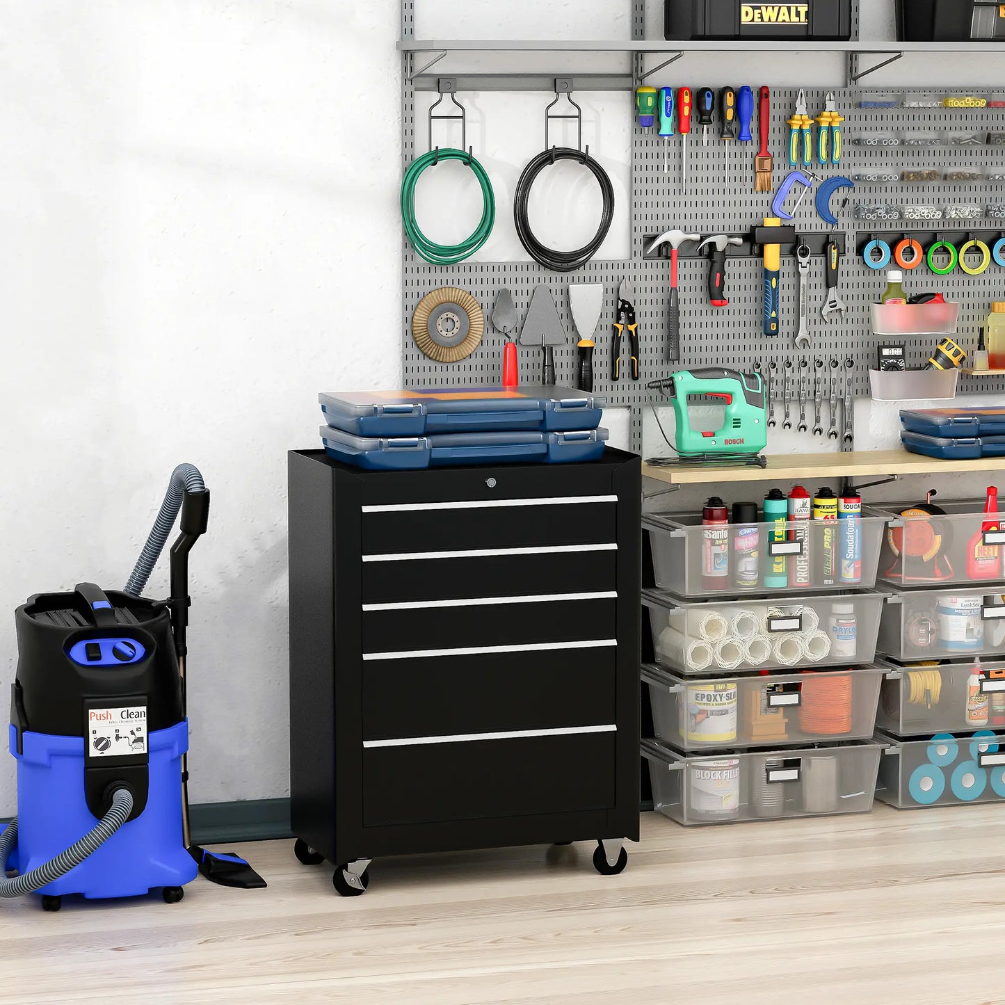 5-Drawer Rolling Tool Cabinet, Lockable Tool Chest, Black Tool Organizers at Gallery Canada