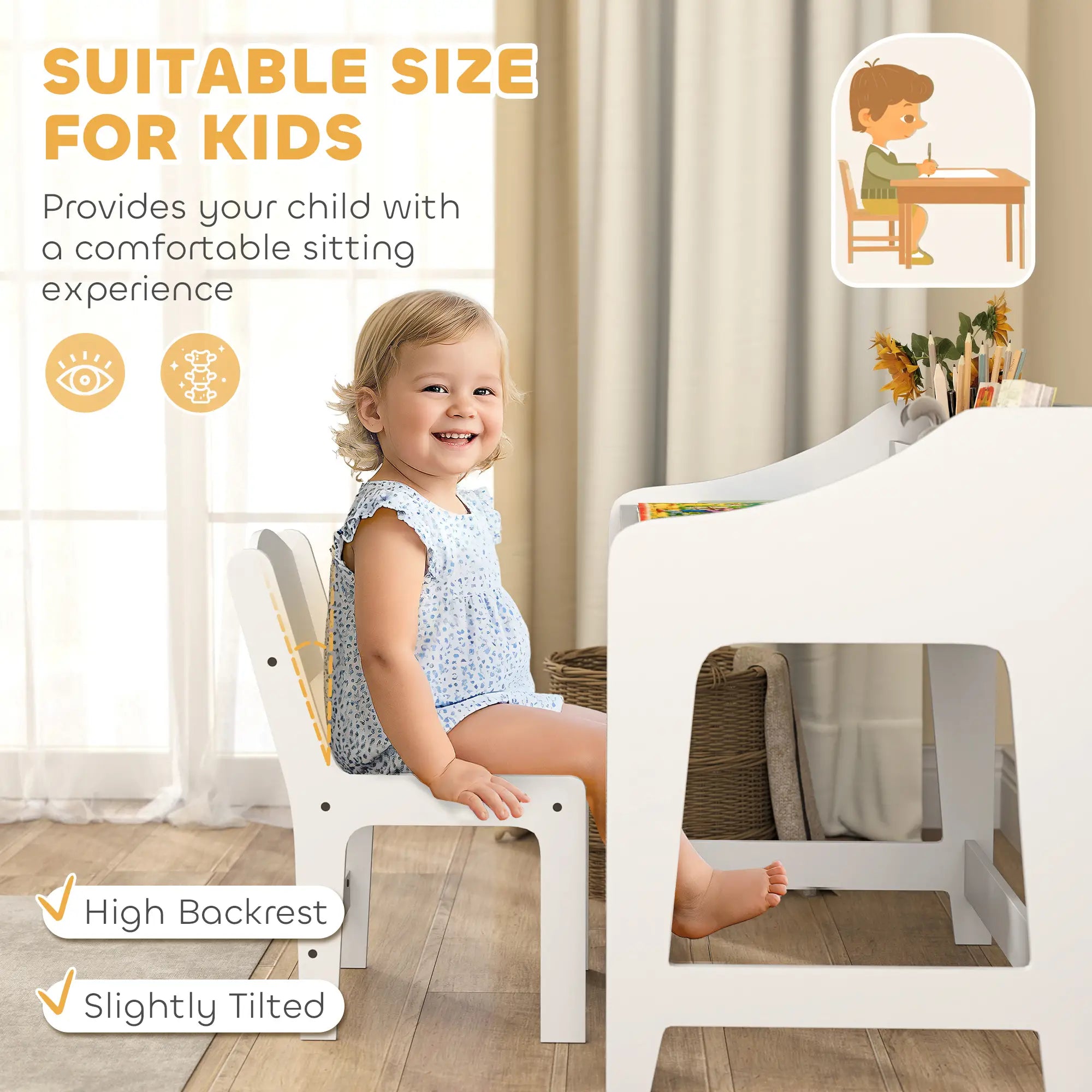 Kids Desk and Chair Set with Storage, 3-8 Years, White Kids Desk Sets at Gallery Canada