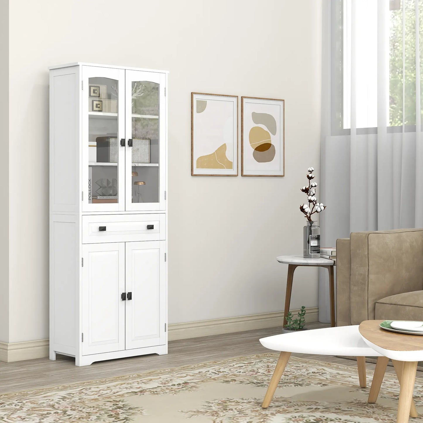 63" 4-Door Kitchen Pantry Cabinet, Adjustable Shelves, White Kitchen Pantry Cabinets at Gallery Canada