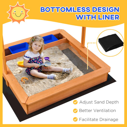 Kids Wooden Sandbox, Adjustable Height Cover, Bottom Liner, Seat, Plastic Basins, for 3-7 Years Sandboxes & Accessories at Gallery Canada