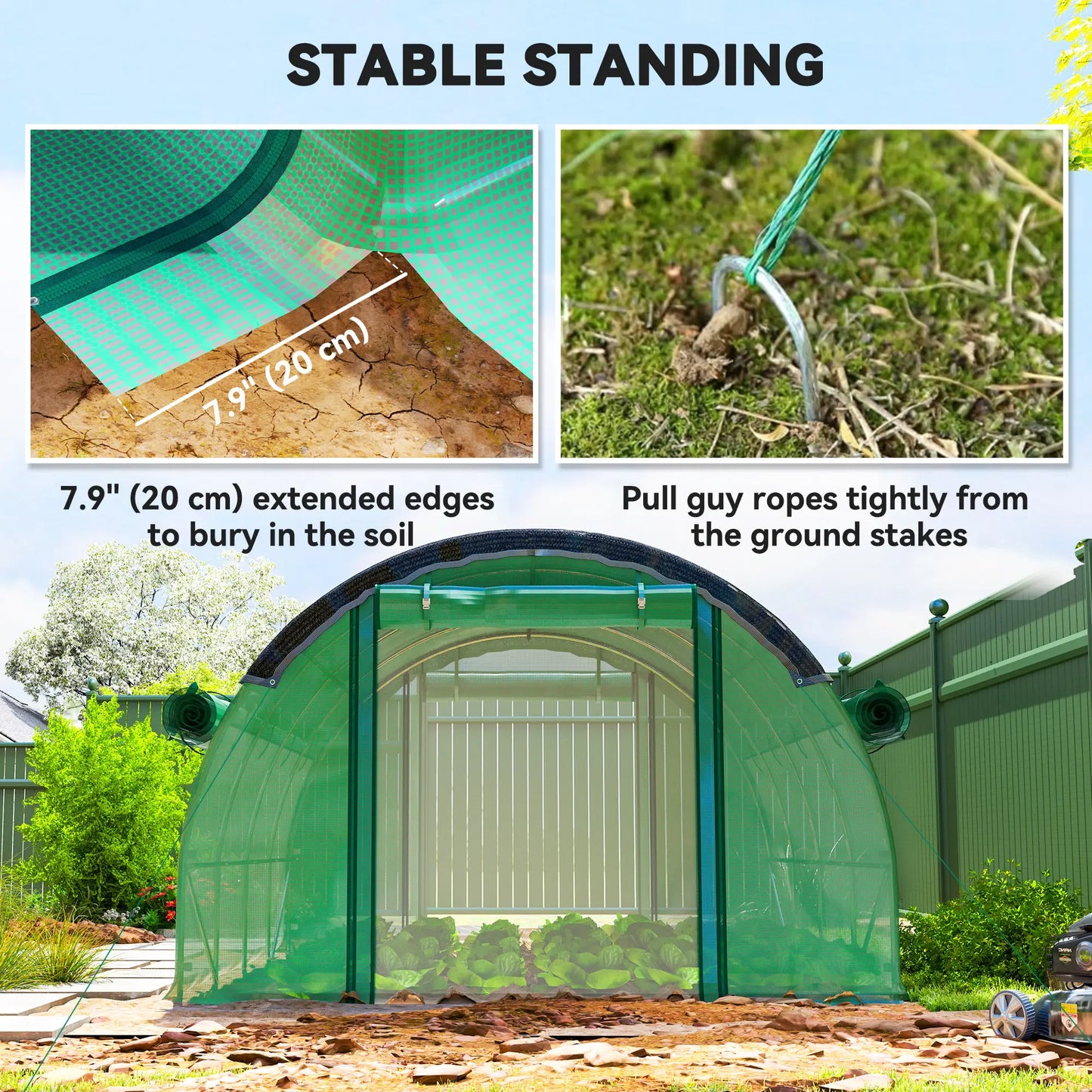 Walk-in Tunnel Greenhouse, 10' x 13' x 6.5', Mesh Sidewalls, 2 Doors, Green Tunnel Greenhouses at Gallery Canada