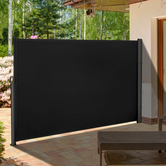 118" x 71" Outdoor Folding Privacy Screen, Retractable Side Awning, UV Wind Resistant, Black Side Awnings Grey Frame, Black Fabric at Gallery Canada