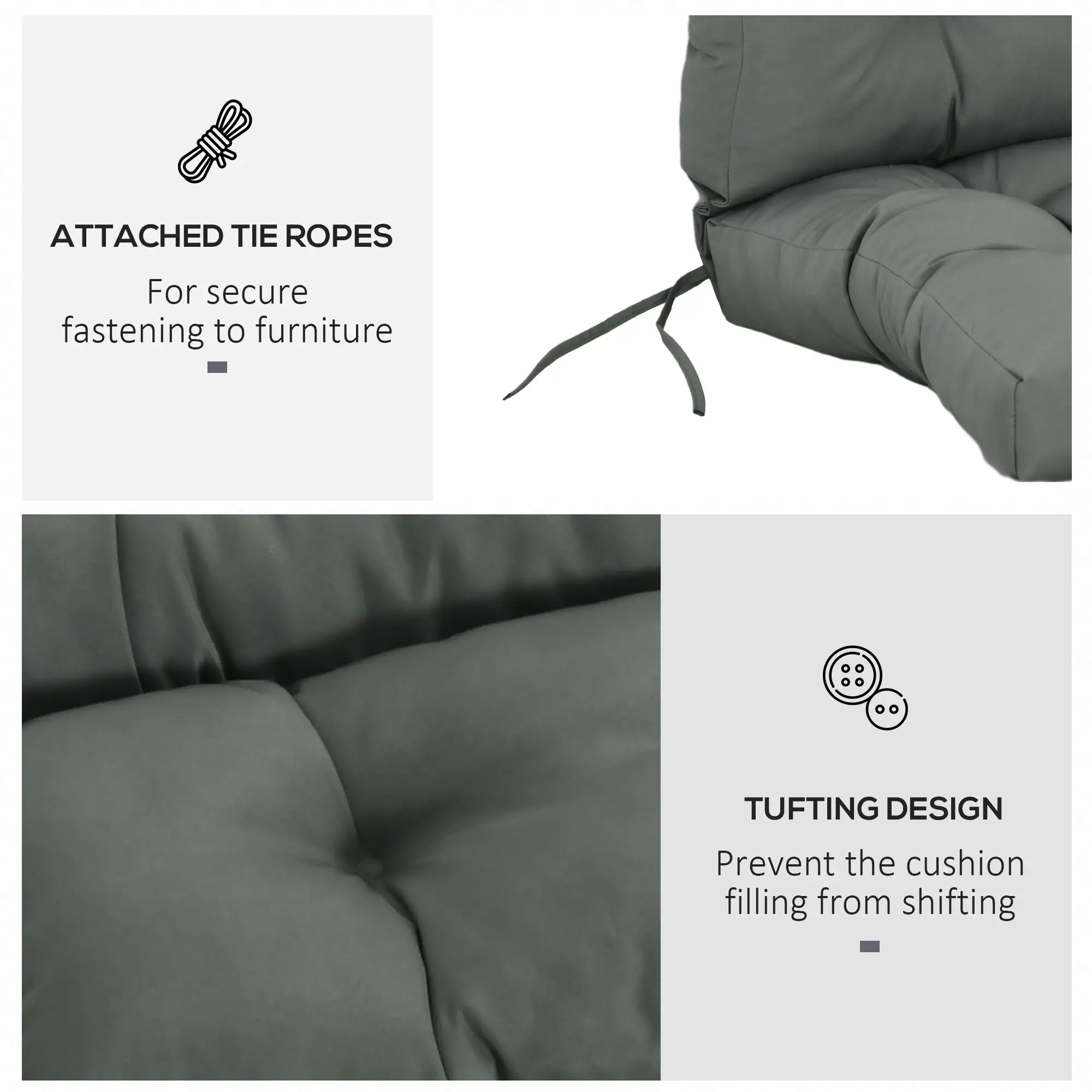 Outdoor Patio Chair Cushion, Tufted with Thick Filling, Dark Grey Patio Chair Cushions at Gallery Canada