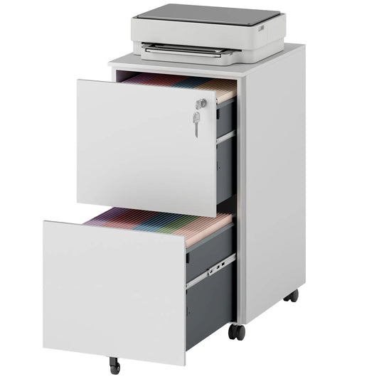 2-Drawer Steel Filing Cabinet on Wheels, Lockable, Adjustable Hanging Bar, White Office Cabinets & Cupboards White at Gallery Canada
