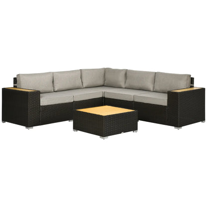 6-Piece Outdoor Rattan Patio Set, Corner Sofa, WPC Table, Light Grey Patio Furniture Sets Brown Rattan, Light Grey Cushion, Natural Board at Gallery Canada