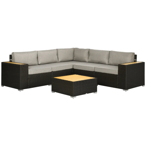6-Piece Outdoor Rattan Patio Set, Corner Sofa, WPC Table, Light Grey