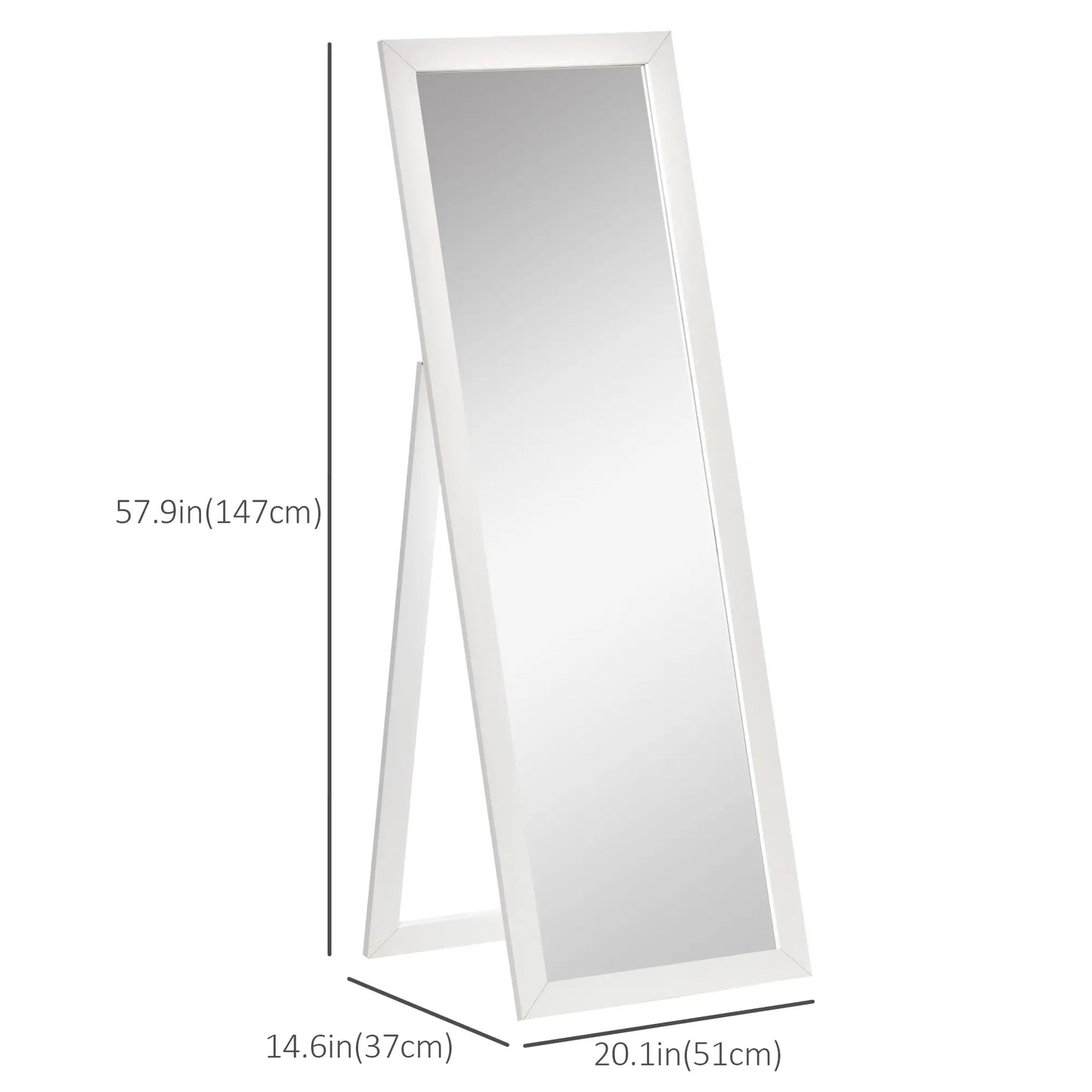 58" x 20" Full Length Mirror, Floor Standing, Bedroom Living Room, White Full Length Mirrors at Gallery Canada