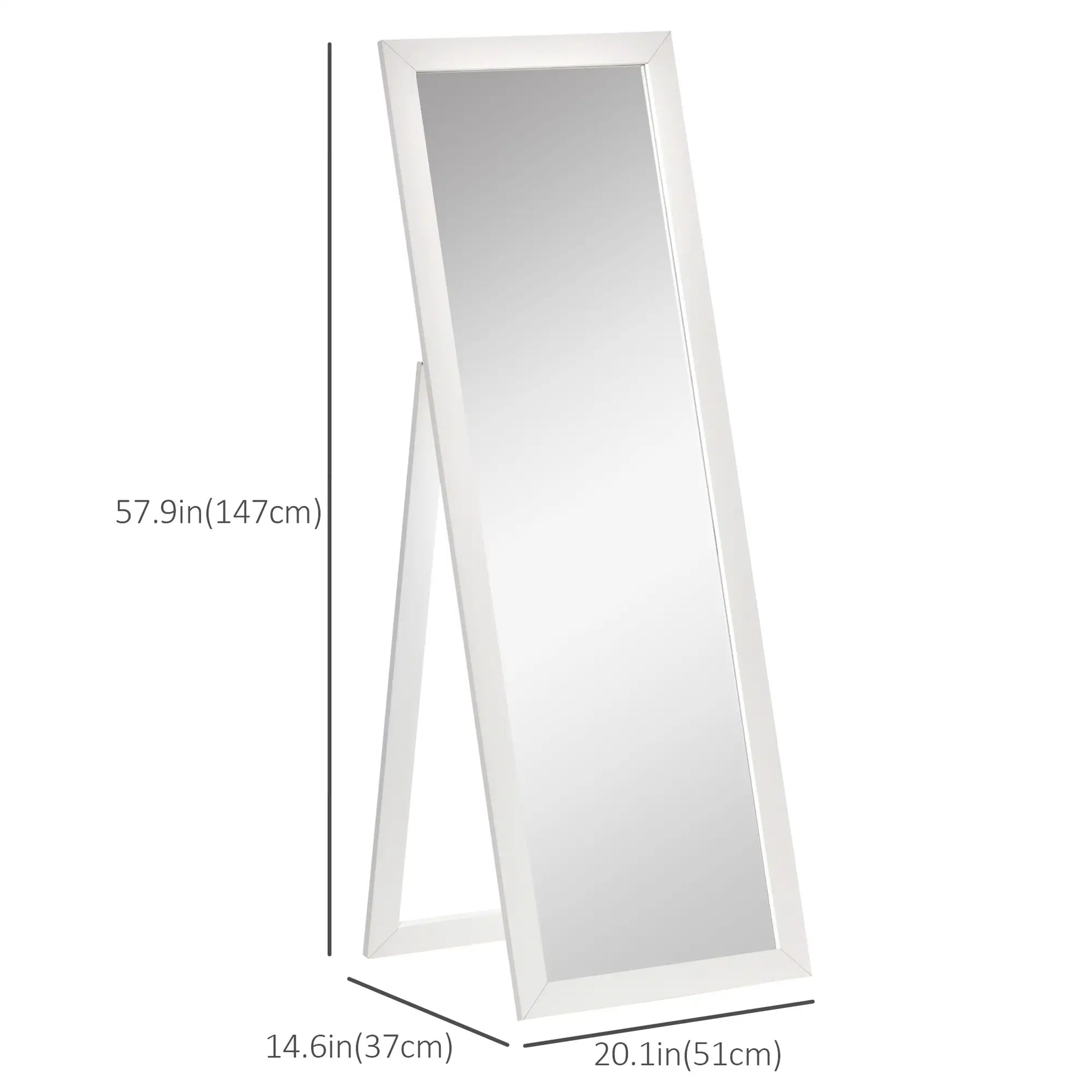 58" x 20" Full Length Mirror, Floor Standing, Bedroom Living Room, White Full Length Mirrors at Gallery Canada