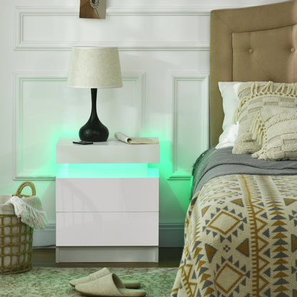 Nightstand with LED Lights, 2 Drawers, White Bedside Tables at Gallery Canada