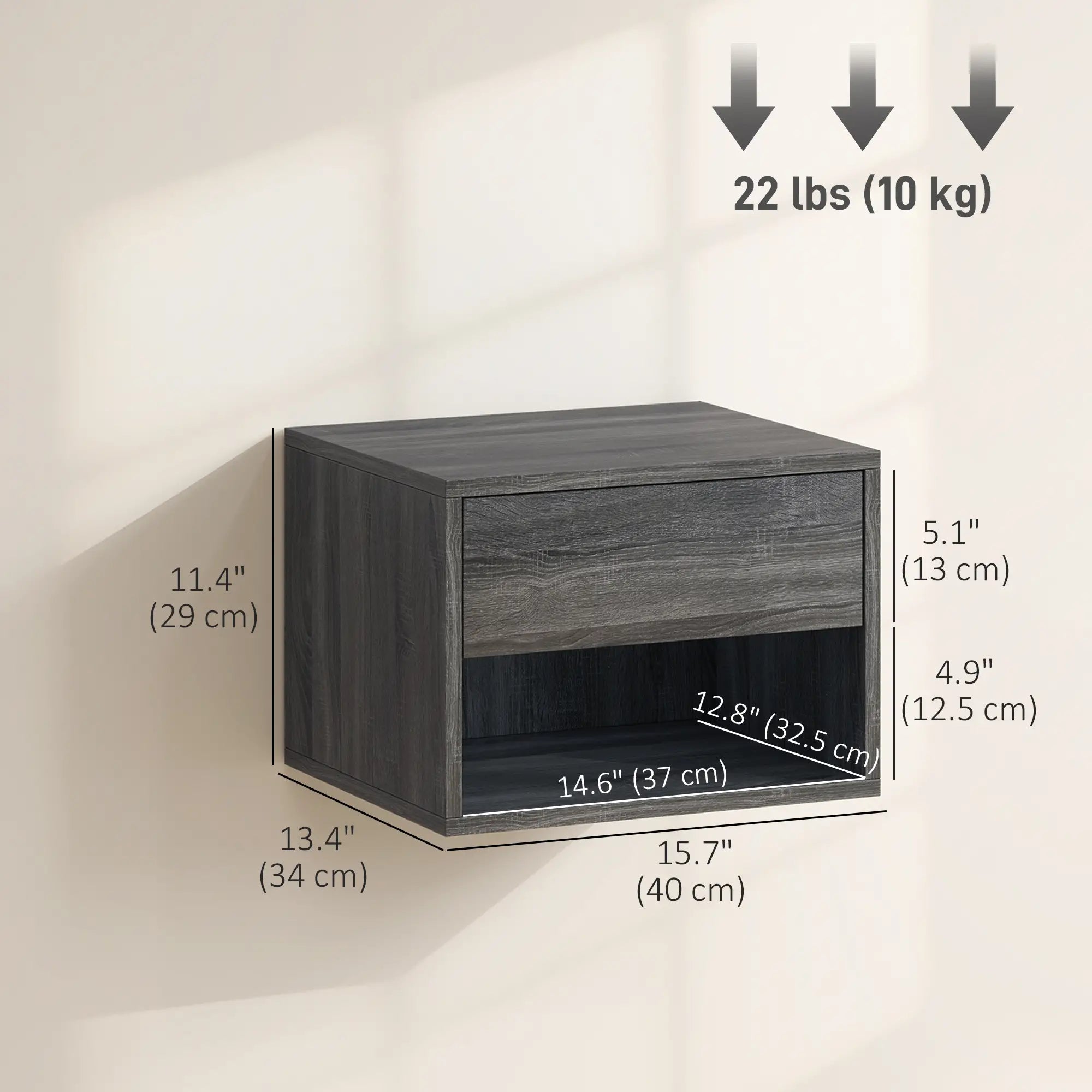 Floating Nightstand Set Of 2, Wall Mounted Bedside Table With Drawer, Grey Bedside Tables at Gallery Canada