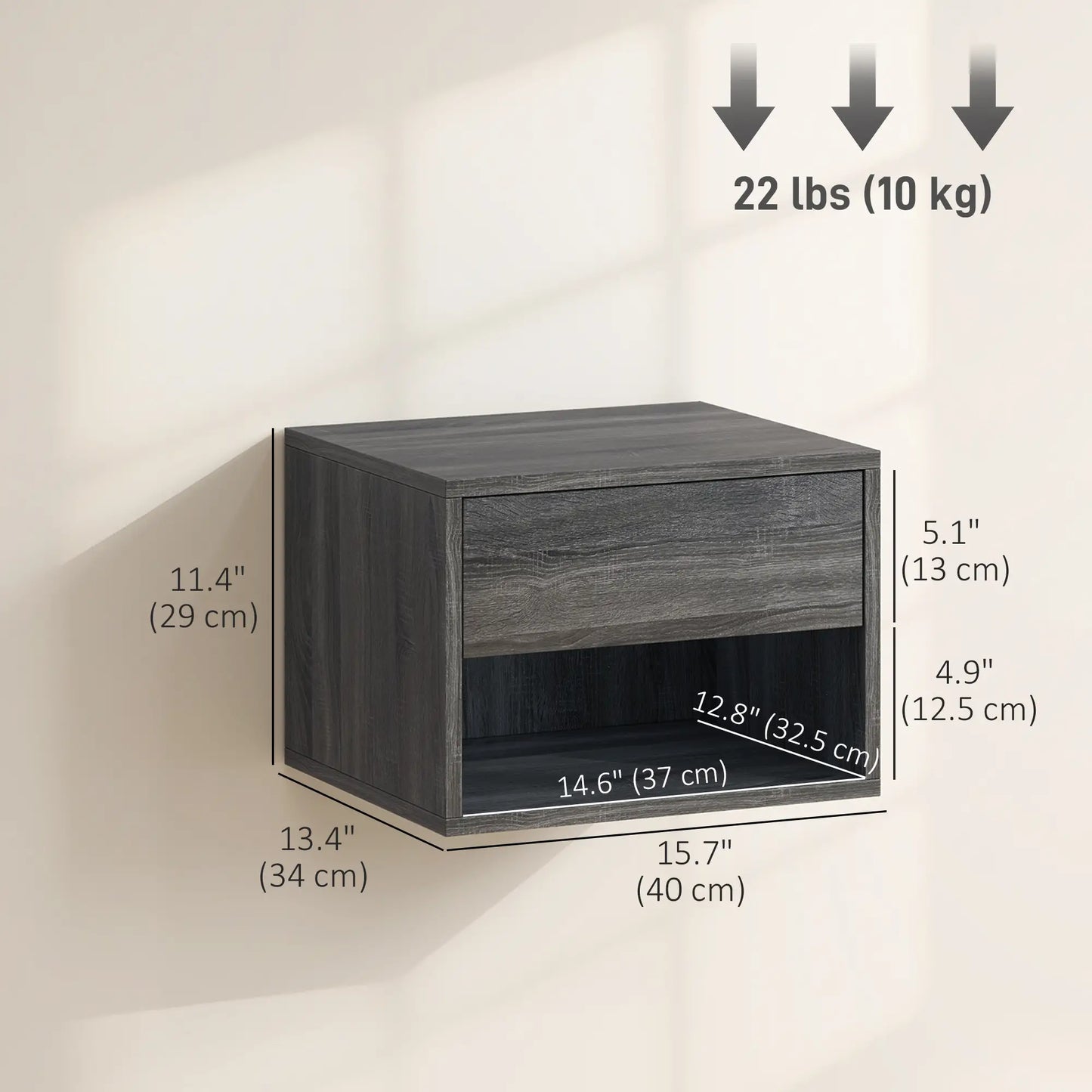 Floating Nightstand Set Of 2, Wall Mounted Bedside Table With Drawer, Grey Bedside Tables at Gallery Canada